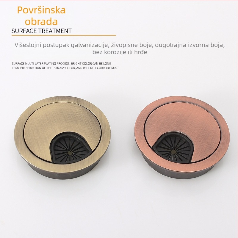 Kutija za kabel od cinkovog legura za stolno računalo – višenamjenska kutija za upravljanje kabelima s poklopcem kružne rupe, model 6001, elektroplating završna obrada