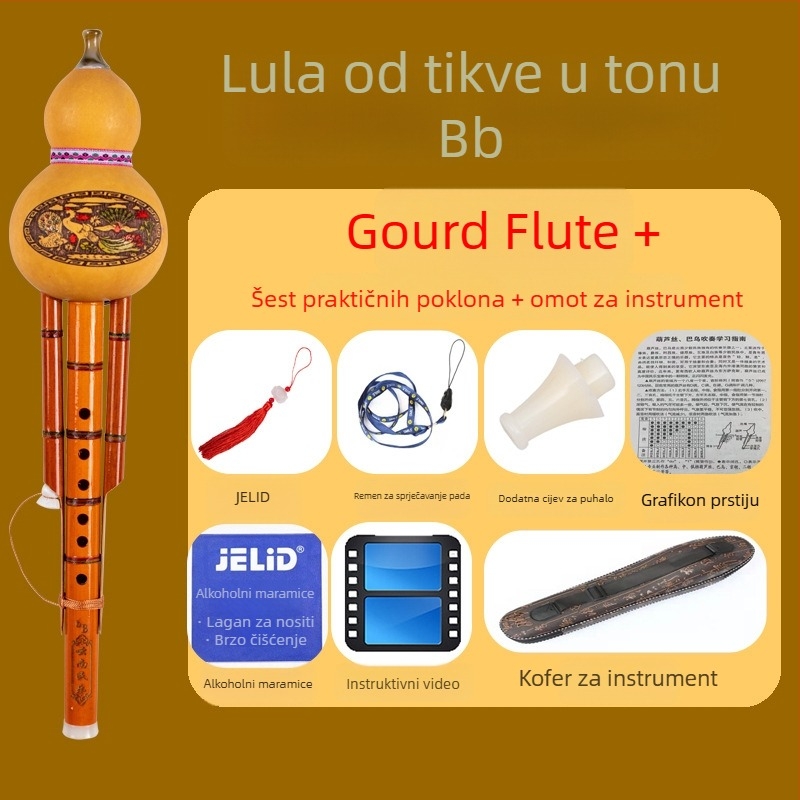 Hulusi glazbeni instrument (vodeni bambus; C ključ i B♭ ključ; pogodno za glazbene instrumente)