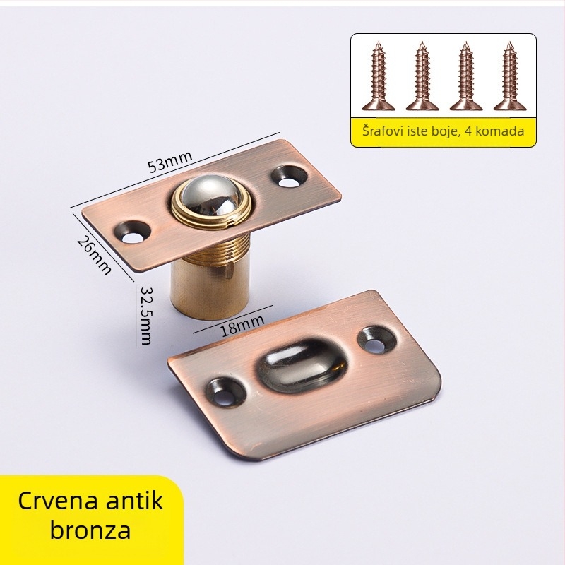 Bakreni dverni jastuk s podesivom oprugom, zidna montaža, završna obrada žičano brušena, modern stil
