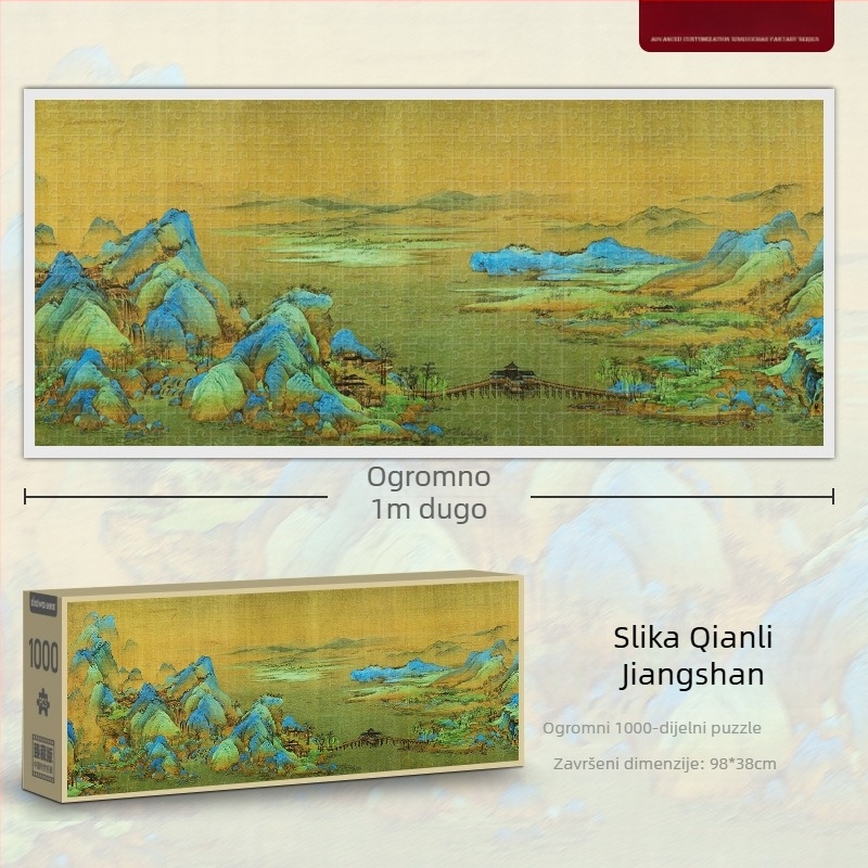 1000-dijelni plošni puzzle s pejzažem rijeka i planina; papir; DIY; šarena kutija; za uzrast 15–35.
