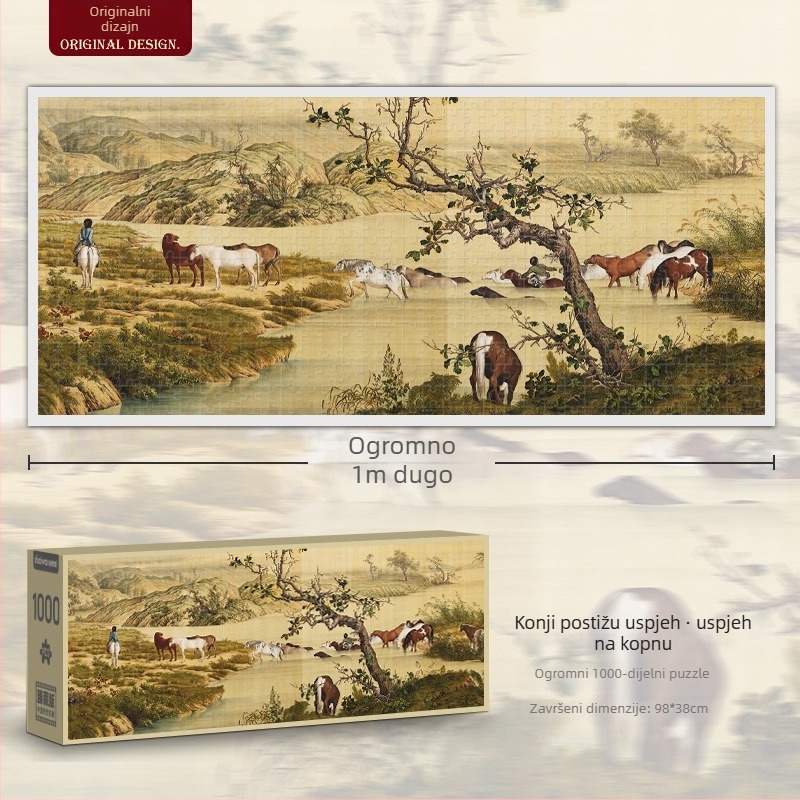 1000-dijelni plošni puzzle s pejzažem rijeka i planina; papir; DIY; šarena kutija; za uzrast 15–35.