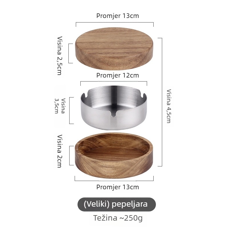 Nerđajući čelični okrugli pepelnjak s poklopcem — prilagodljiv, tiskanje logotipa dostupno