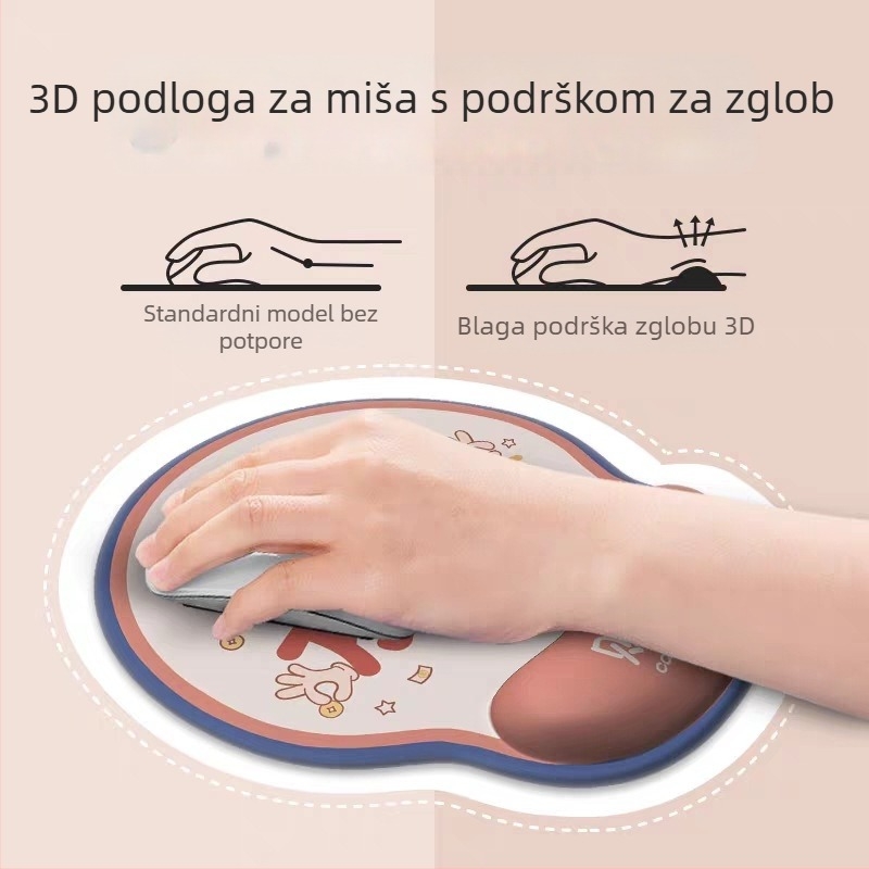 Podloga za tipkovnicu i miš s podrškom za zglob - Karikatura stolna podloga, površina od mliječne svile, memorijska pjena, jednostrana, tkanina