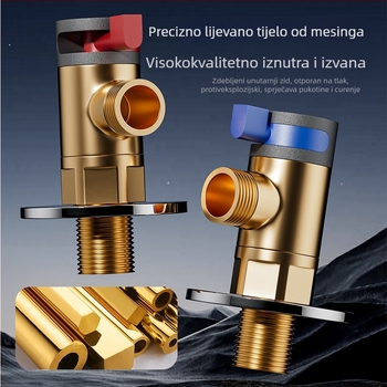 Univerzalni okretni kutni ventil od mesinga — model -003, radni tlak 0.8 MPa, unutarnji promjer 15 mm, ugradnja u zid