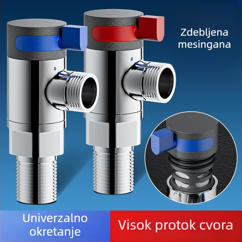 Univerzalni okretni kutni ventil od mesinga — model -003, radni tlak 0.8 MPa, unutarnji promjer 15 mm, ugradnja u zid
