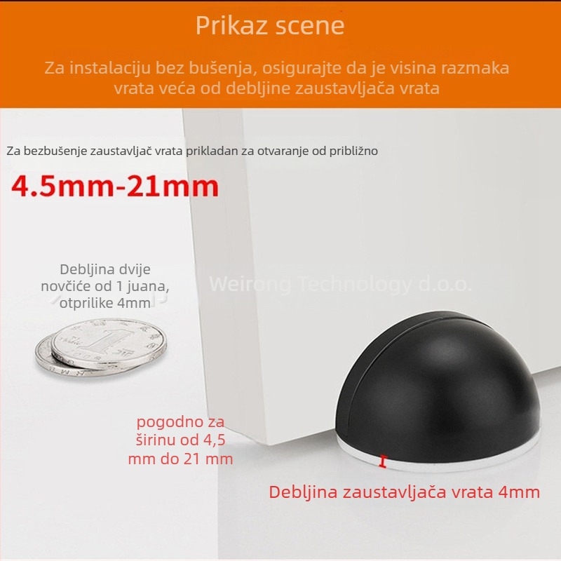 Dverni stop -001; nehrđajući čelik; elektroplatiranje; podna montaža; ručna kontrola; Kumachi; moderni minimalistički stil