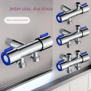 Troputni kutni ventil od nehrđajućeg čelika – dvostruko upravljanje, ugradnja u zid, model Sf002, za perilicu i WC