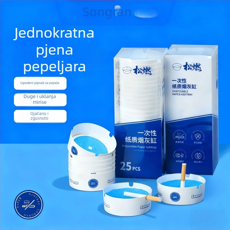Jednokratna pepeljara od smole — prijenosna, kutija od 40 komada, marka Songran, za barove i kafiće