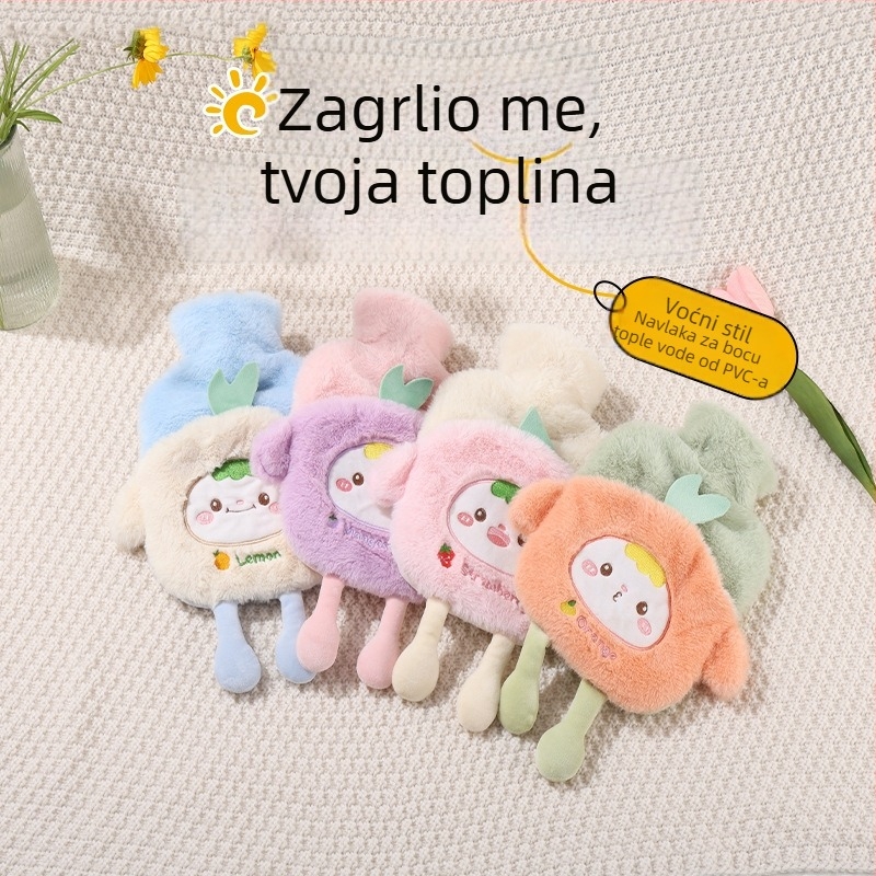 Plišani topli spremnik za vodu s velurovim pokrovom i PVC posudom, starinski crtani dizajn voća, više veličina (500 ml / 1000 ml)