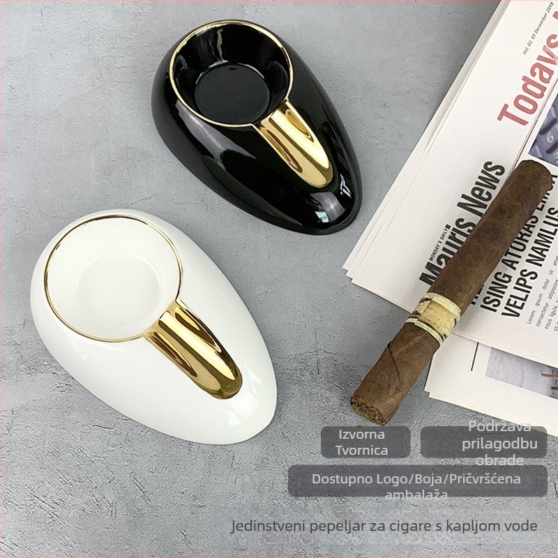 Keramički prenosivi okrugli pepeljak za cigare s logom, oblik kapljice vode, s jednim utorom, prilagodljiv