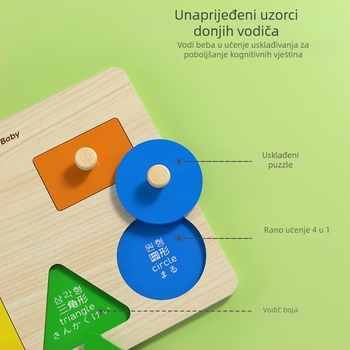 Drveni panel za držanje, edukativni 3D puzzle za ranu edukaciju, geometrijsko slaganje oblika, za djecu 4-6 godina