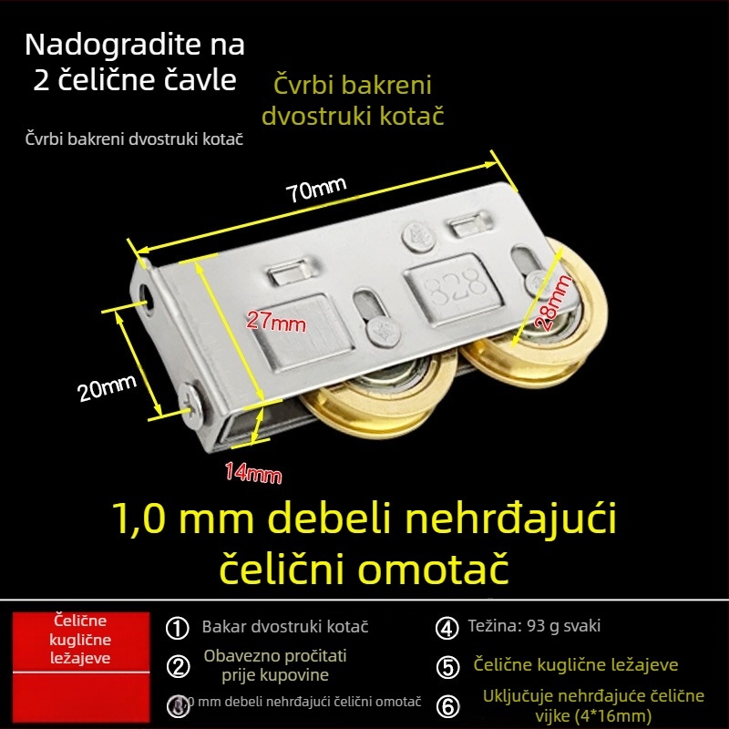 4-dijelni set 828 tipa kolotnica za klizna vrata i prozore – aluminijska legura, vodilica tračnice