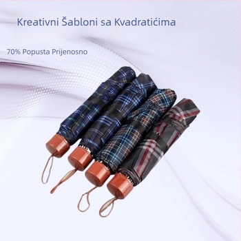 Reverzivni sklopivi kišobran s kariranim uzorkom, ručno otvaranje/zatvaranje, 8 čeličnih rebara, tkanina od netkanog materijala, UPF > 40