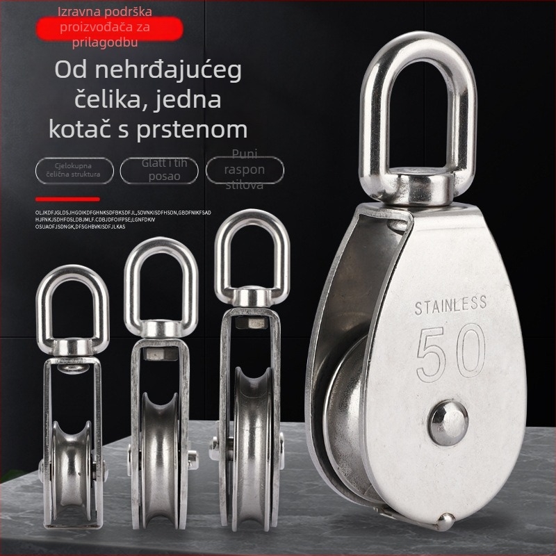 Nerđajući čelik 304: tračničko kolutić s dizalnim prstenom, jednostruko i dvostruko kolu, fiksni klip s rotirajućom univerzalom, vuča sajlom (15/20/25/32/50/75/100)