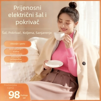 Nosivi električni šal za grijanje s grafenom, USB napajanje, odvojivi i perivi dio za stopala, 3 razine temperature, 10W