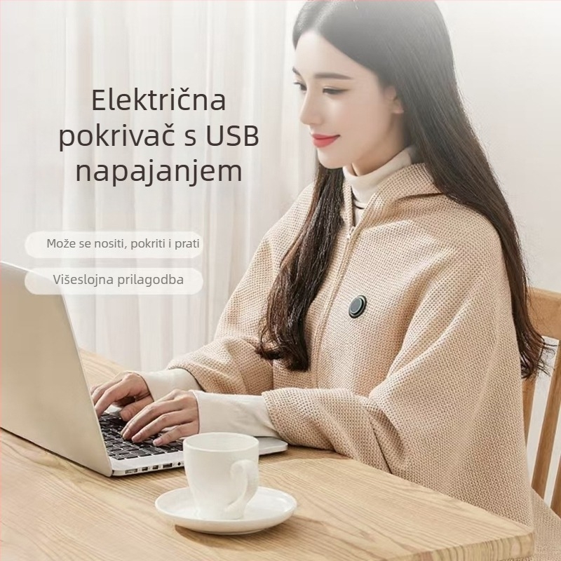 Nosivi električni šal za grijanje s grafenom, USB napajanje, odvojivi i perivi dio za stopala, 3 razine temperature, 10W