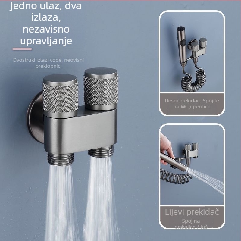 Set pištolja za tuširanje na toaletu — nehrđajući čelik, ugradnja u zid, tlak 1 MPa, unutarnji promjer 20 mm, za toaletu, kupaonicu i balkon