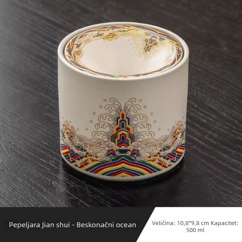 Keramički pepeljak s poklopcem, sprječava raspršivanje pepela, skladištenje, kineski klasični stil