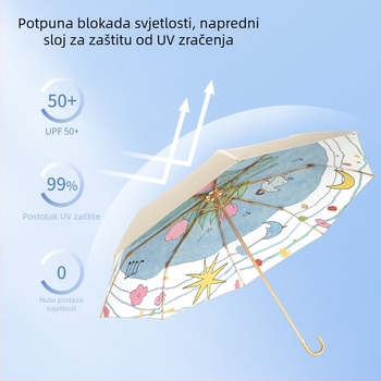 Sunčani kišobran s zakrivljenom drškom, UV zaštita UPF 50+, 8 rebara, trodijelni dizajn, tkanina od poliestera 190T