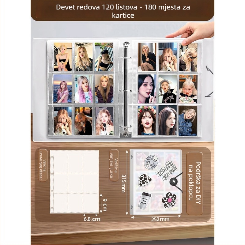 Sihe Culture Fotoalbum s slobodnim listovima i PP korom, prozirne kartice stranice, 20 unutarnjih stranica, Šifra D04