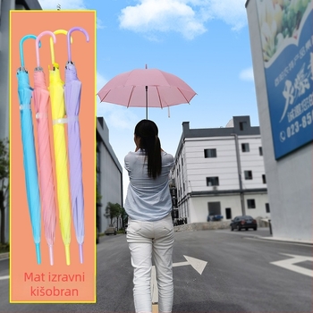Dugi kišobran s dugom drškom, moderan minimalistički dizajn, 8 rebara od čelika, plastična tkanina i plastična drška, ručno otvaranje, poluautomatizirano zatvaranje, mogućnost tiskanja logotipa
