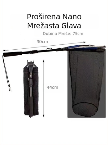 Sklopiva mreža za ribolov od aluminijske legure, s plovnim sustavom, dubina mreže 75 cm, fino mrežasto, za lov varalicom