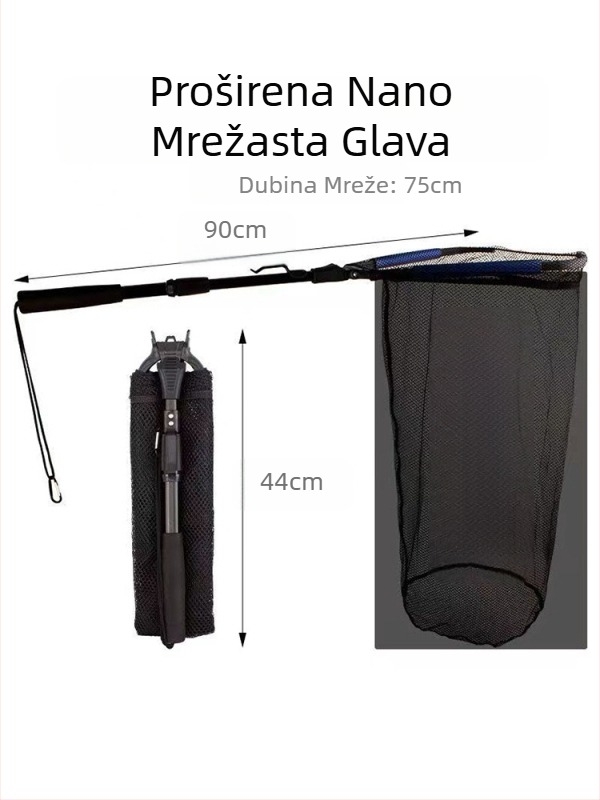 Sklopiva mreža za ribolov od aluminijske legure, s plovnim sustavom, dubina mreže 75 cm, fino mrežasto, za lov varalicom