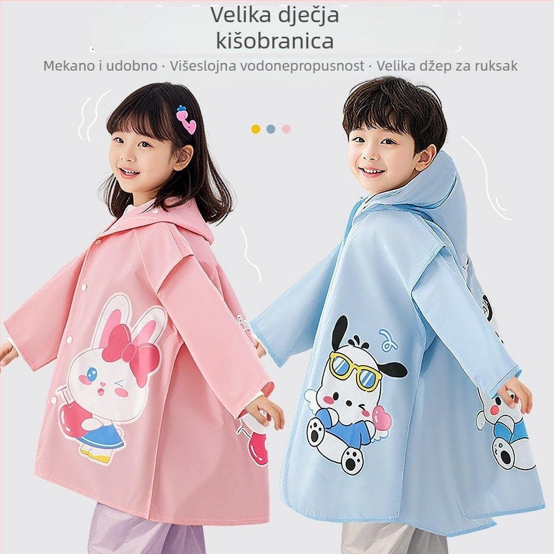 Dječji kišni pončo, crtani stil, poliester tkanina, za školu