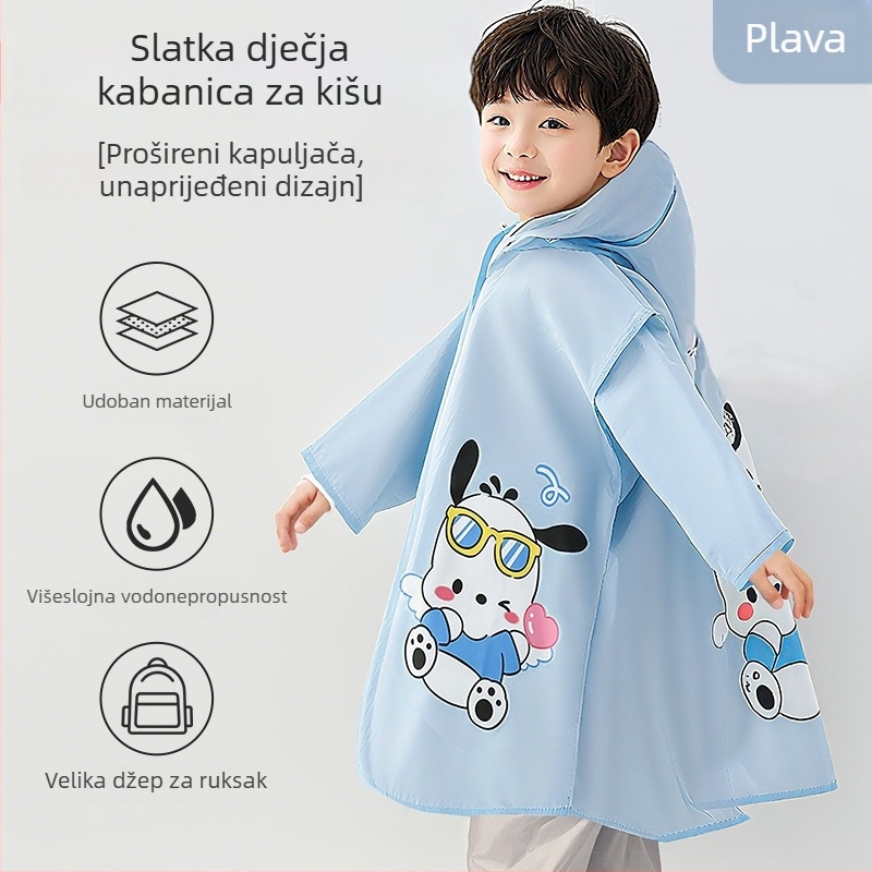 Dječji kišni pončo, crtani stil, poliester tkanina, za školu