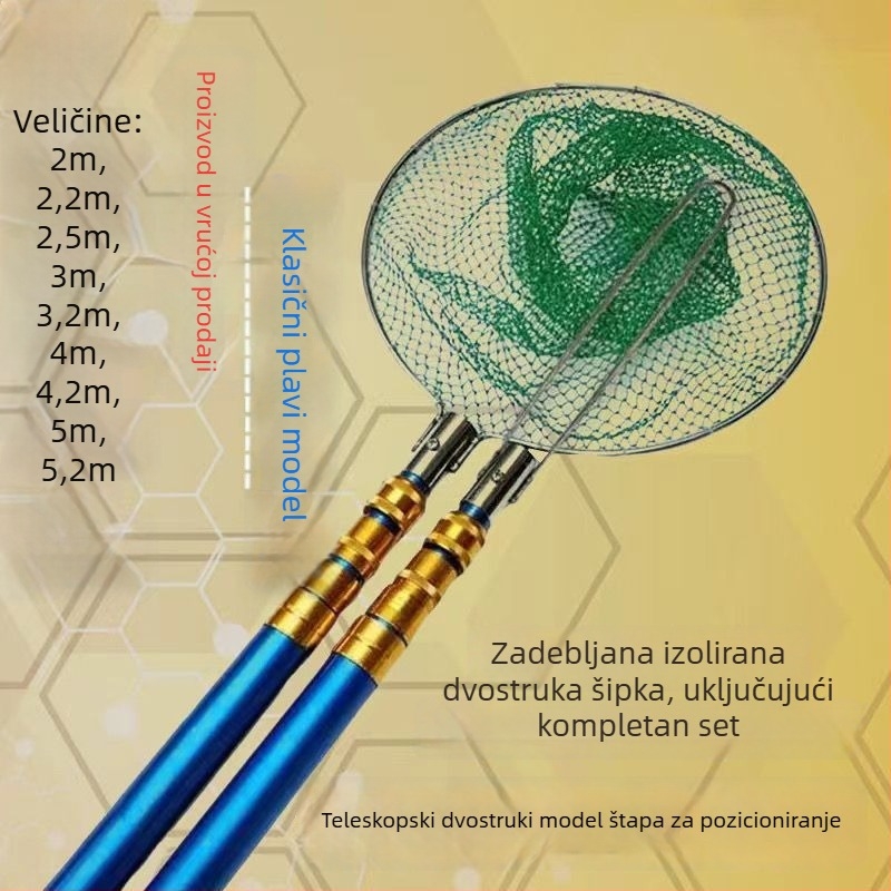 Teleskopska izolirana mreža za lov ribe – set s štapom od staklenih vlakana, velika kapacitet, s opcijama dvostruke i jednostruke štapa