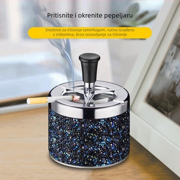 Metalni kućni pepeljak s pritiskom i rotacijom, mat završetak, skuplja pepeo i skladišti ga, mogućnost otiska logotipa