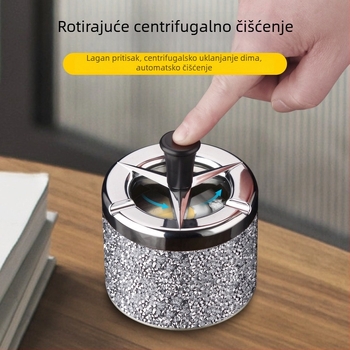 Metalni kućni pepeljak s pritiskom i rotacijom, mat završetak, skuplja pepeo i skladišti ga, mogućnost otiska logotipa