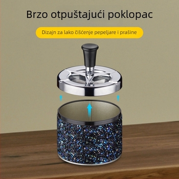 Metalni kućni pepeljak s pritiskom i rotacijom, mat završetak, skuplja pepeo i skladišti ga, mogućnost otiska logotipa