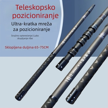 Karbonska teleskopska šipka za mrežu za ribolov, 5 odjeljaka, snažna debele konstrukcija, za ribolov u crnim jamama