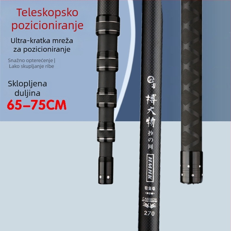 Karbonska teleskopska šipka za mrežu za ribolov, 5 odjeljaka, snažna debele konstrukcija, za ribolov u crnim jamama
