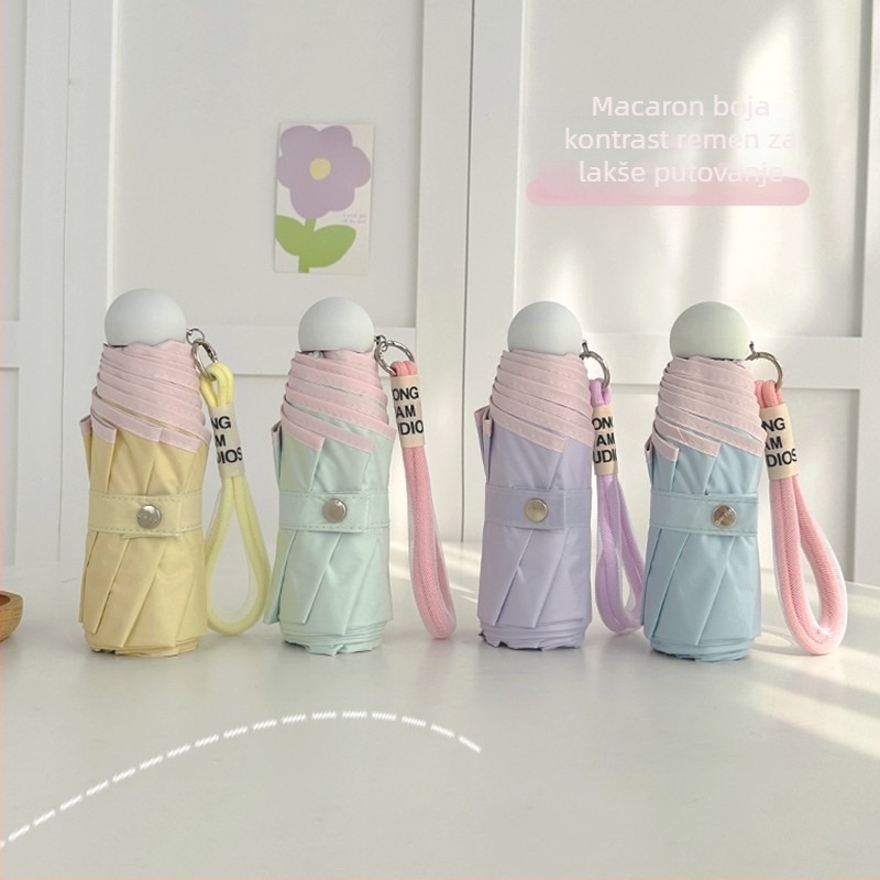 Mini kapsulni kišobran s UV zaštitom UPF50+, lagan, ručno otvaranje/zatvaranje, 8 rebara od vlakana, težina 286 g, plastična ručka