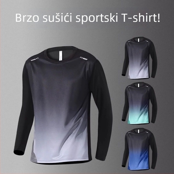 Muška sportska majica s dugim rukavima, brzo sušeći poliester, slobodan kroj, okrugli vrat, kontrastni detalji, 160–180 g/m²