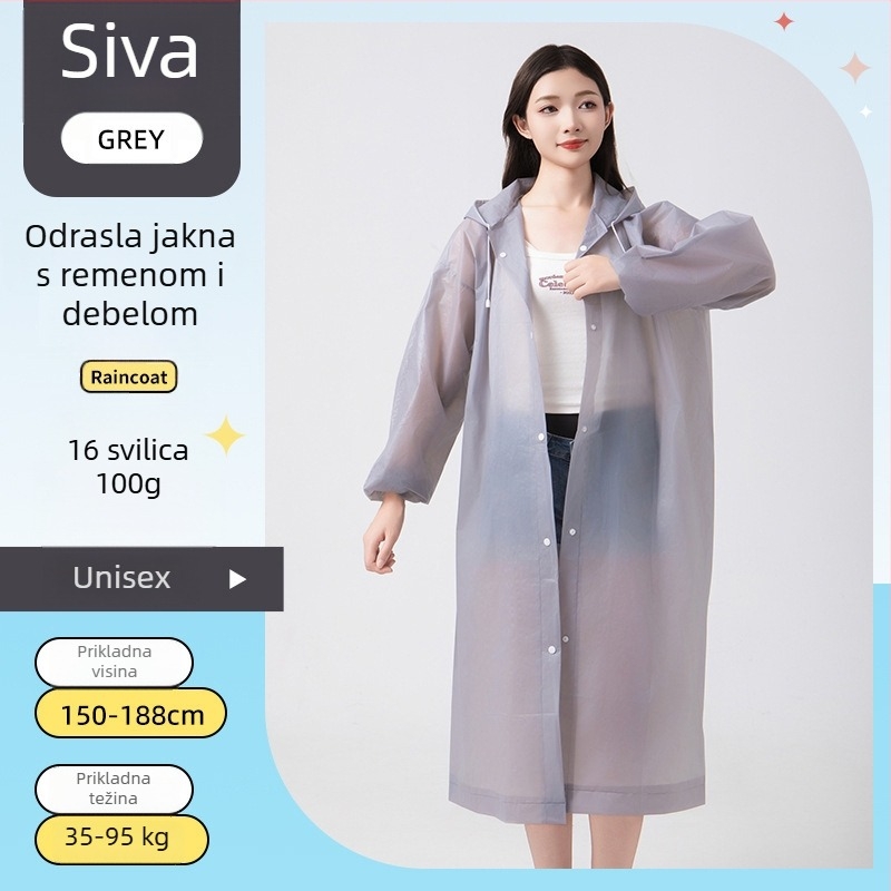 Pončo za kišu za odrasle — debeli EVA materijal, višekratna upotreba, za jednu osobu, planinarenje i vožnju biciklom, prijenosno (debel EVA; jedna osoba; planinarenje i biciklizam)