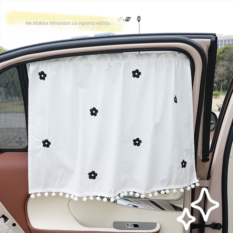 Auto sjenilo za bočno prozorsko staklo, pamukova tkanina, ušiven motiv medvjedića, podesivi teleskopni dizajn