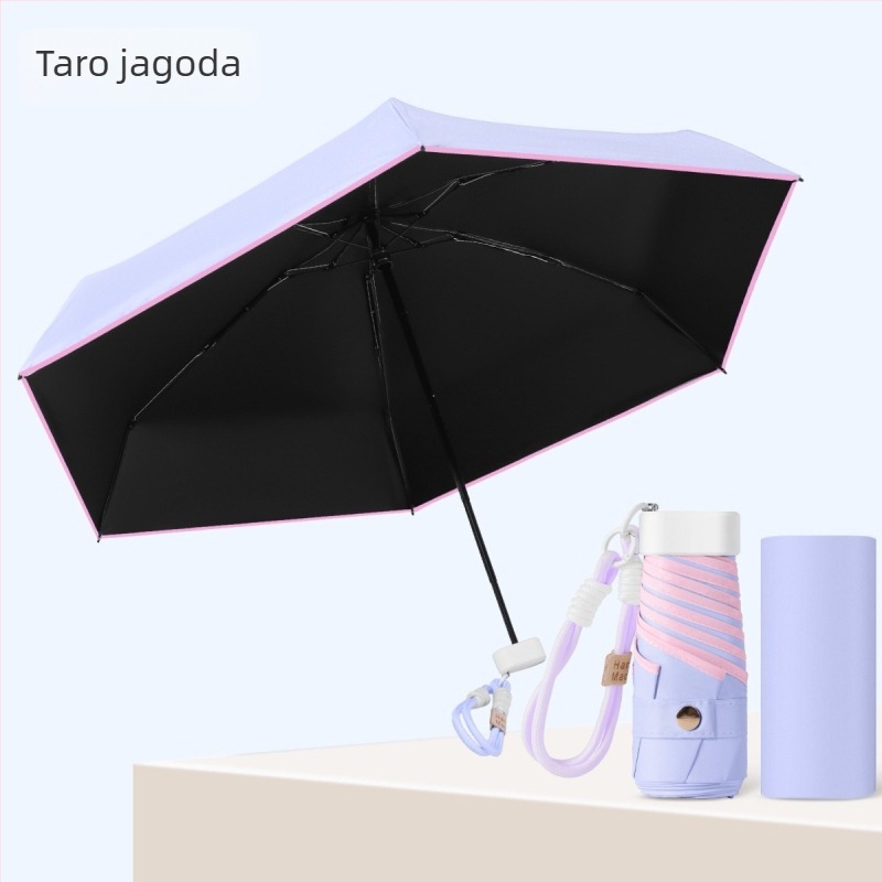 Mini vinil kišobran za reklamu s otiskom logotipa, 8 aluminijskih rebara, vinilna navlaka, ručno otvaranje i zatvaranje, UPF > 50, težina 350 g, gumeni držač