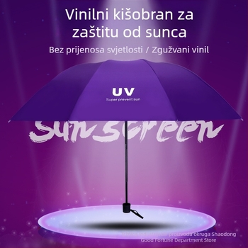 Poslovni trodijelni sklopivi kišobran s UV zaštitom UPF30+, 190T poliester tkanina, okvir od željeza s 10 rebara, gumena drška, ručno otvaranje
