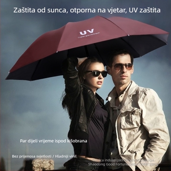 Poslovni trodijelni sklopivi kišobran s UV zaštitom UPF30+, 190T poliester tkanina, okvir od željeza s 10 rebara, gumena drška, ručno otvaranje