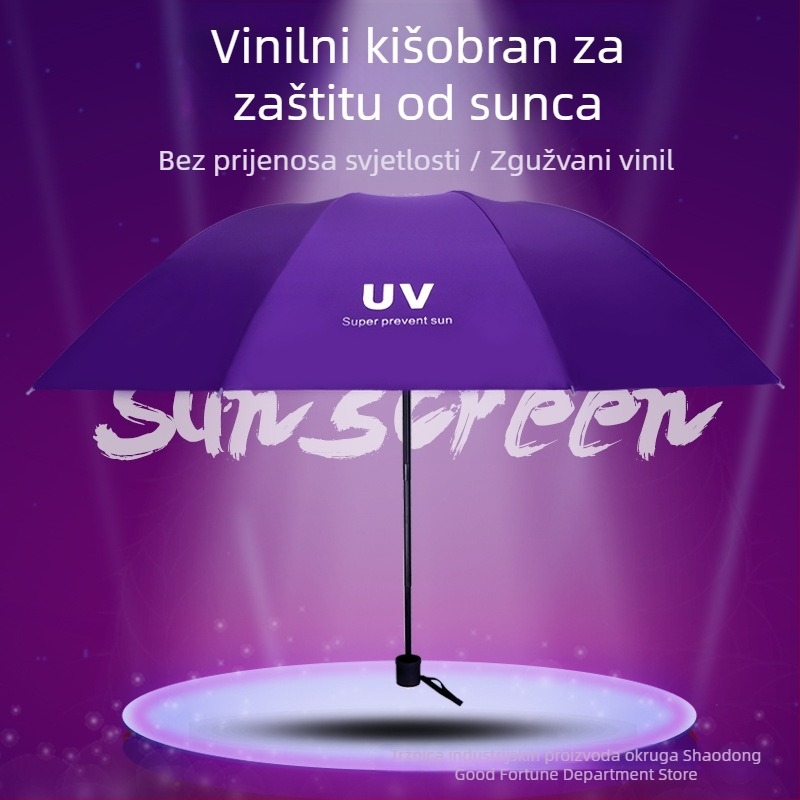Poslovni trodijelni sklopivi kišobran s UV zaštitom UPF30+, 190T poliester tkanina, okvir od željeza s 10 rebara, gumena drška, ručno otvaranje