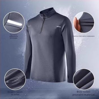 Majica s dugim rukavima, brzorastuća za jesen/zimu, prozračna, fleec podstava, visoka elastičnost
