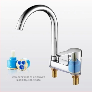 Bakreni dvodijelni miješac za umivaonik s keramičkim jezgrom ventila, model 1201, s podizanjem