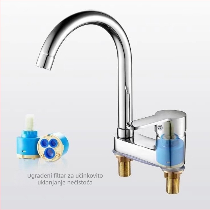 Bakreni dvodijelni miješac za umivaonik s keramičkim jezgrom ventila, model 1201, s podizanjem