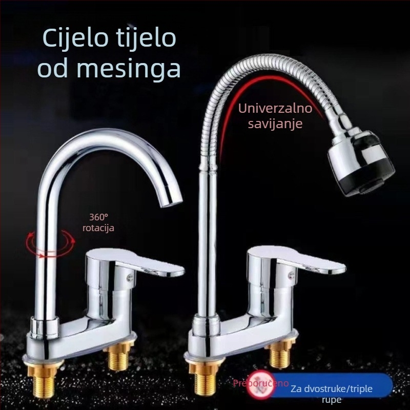 Bakreni dvodijelni miješac za umivaonik s keramičkim jezgrom ventila, model 1201, s podizanjem