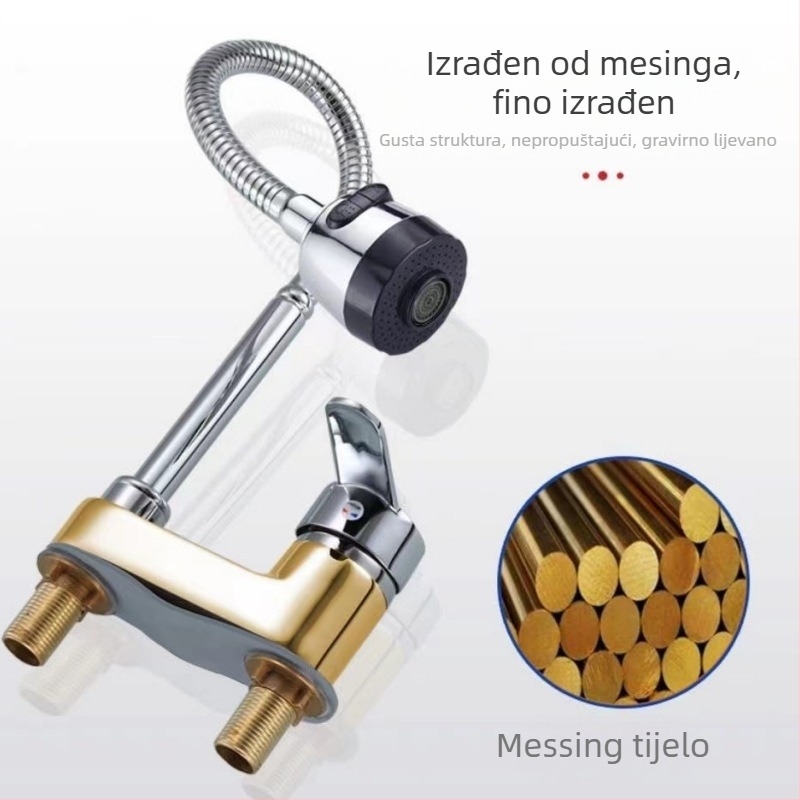 Bakreni dvodijelni miješac za umivaonik s keramičkim jezgrom ventila, model 1201, s podizanjem