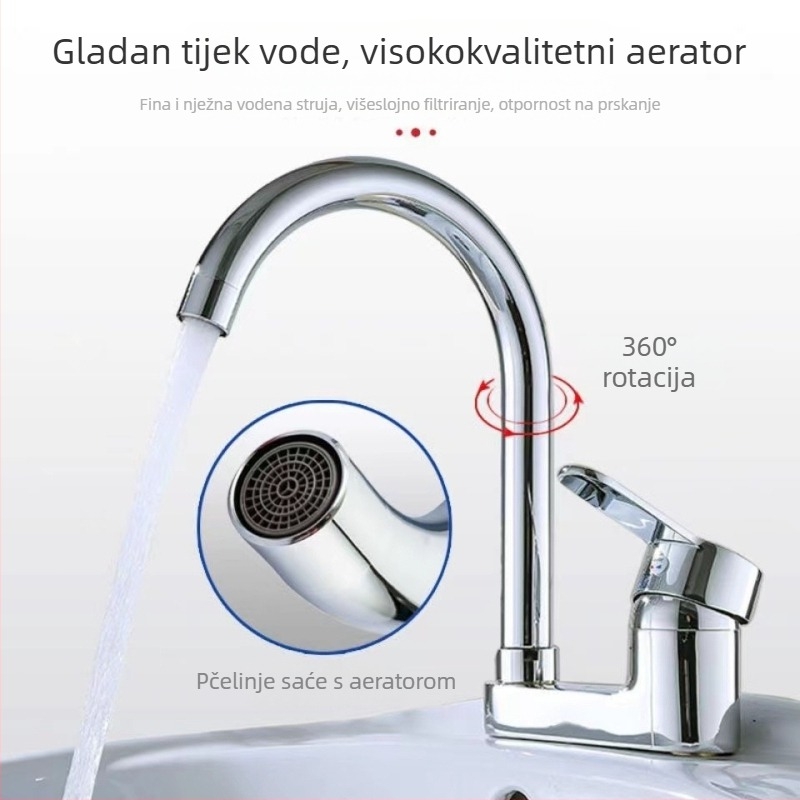 Bakreni dvodijelni miješac za umivaonik s keramičkim jezgrom ventila, model 1201, s podizanjem