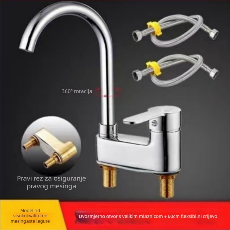 Bakreni dvodijelni miješac za umivaonik s keramičkim jezgrom ventila, model 1201, s podizanjem